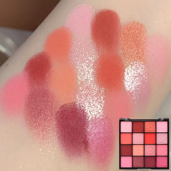 evpct 16 Colors Glitter Shimmer Matte Pink Red Blush Orange Peach Eyeshadow Makeup Palette Pallet Waterproof Highly Pigmented Smokey Pressed Sparkly Shiny Eye Shadow paletas de sombras para de ojos