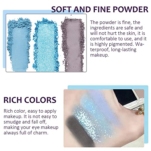 CAKAILA 9 Colors Blue Grey Highly Pigmented Colorful Eyeshadow Palette,Matte Shimmer Navy Blue Sky Blue Grey Eye Shadow Makeup Palettes,Long
