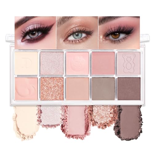 10Colors Pink Gold Brown Colorful Eyeshadow Palette Makeup,Natural Neutral Highly Pigmented Eye Shadow,Naturing-Looking Long Lasting Waterpr