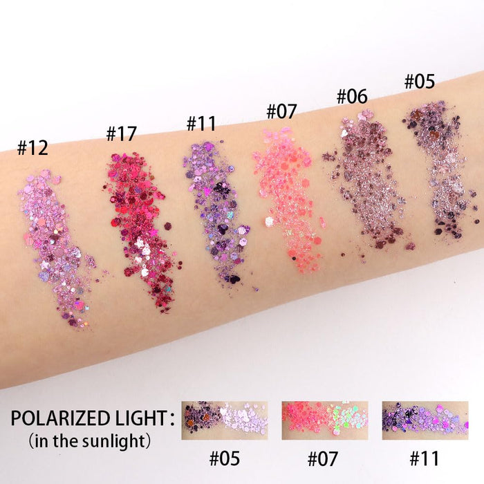 6Pcs Single Glitter Sparkle Eyeshadow Palette Glitter Glue Gel Pallete Eyeshadow Face Body Paint Glitter Neon UV Pink Rose Red Purple Mauve Colorful Sparkly Eye Makeup Glitter Eyeshadow Palette