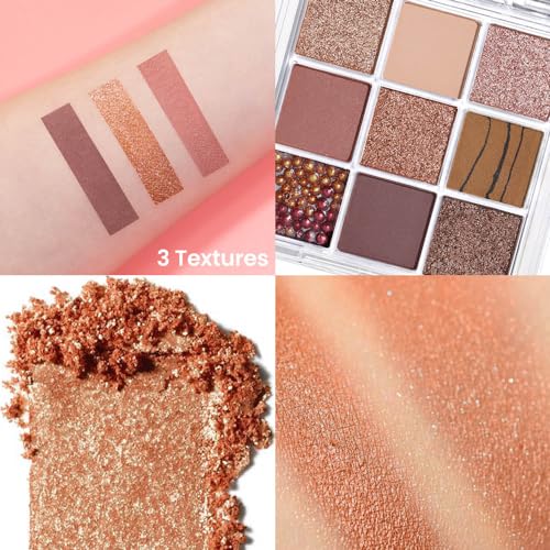 9Colors Pink Rose Gold Brown Warm Colorful Eyeshadow Palette Makeup,Korean Natural Neutral Eyeshadow palettes Highly Pigmented Naturing-Look
