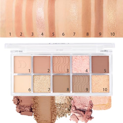 10Colors Nude Light Brown Eyeshadow Palette Makeup,Natural Neutral Highly Pigmented Eye Shadow,Naturing-Looking Long Lasting Waterproof