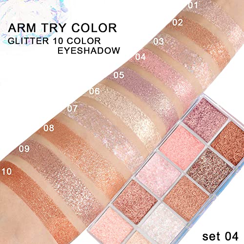 10Colors Pink Gold Purple Warm Glitter Colorful Eyeshadow Palette Makeup,Korean Natural Neutral Rainbow Eyeshadow palettes Highly Pigmented