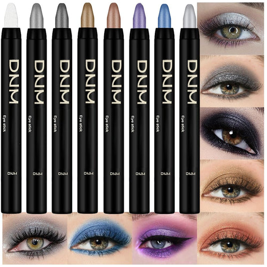 8Pcs Cream Eyeshadow Stick Set for Eyes,Pearl White Black Gray Khaki Royal Blue Vioiet Purple Silver,Eye Brightener Shimmer Makeup Pen,Waterproof Eye Shadow Crayon Pencil,sombras para ojos