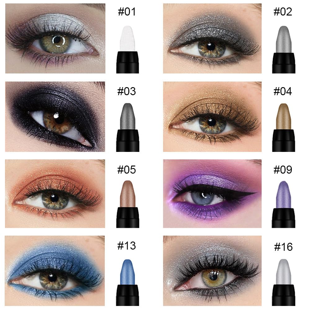 8Pcs Cream Eyeshadow Stick Set for Eyes,Pearl White Black Gray Khaki Royal Blue Vioiet Purple Silver,Eye Brightener Shimmer Makeup Pen,Waterproof Eye Shadow Crayon Pencil,sombras para ojos