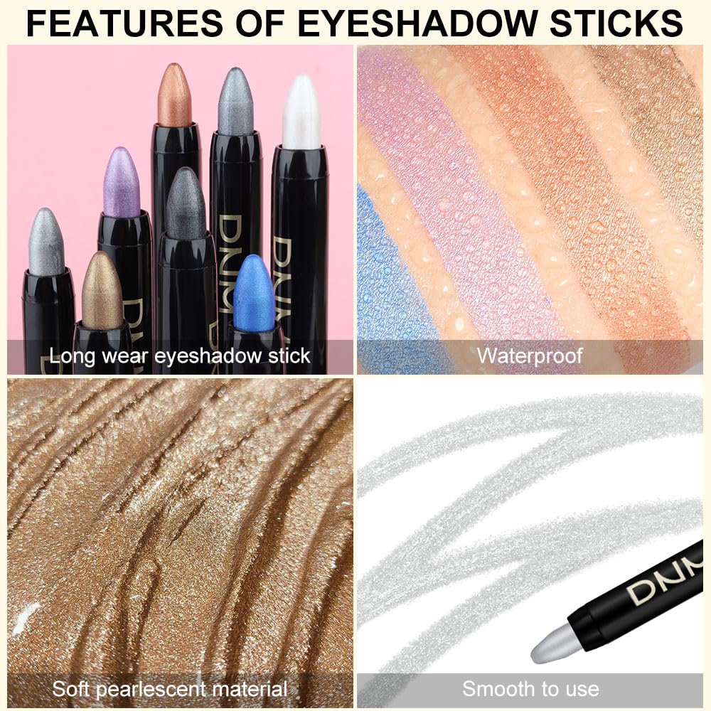8Pcs Cream Eyeshadow Stick Set for Eyes,Pearl White Black Gray Khaki Royal Blue Vioiet Purple Silver,Eye Brightener Shimmer Makeup Pen,Waterproof Eye Shadow Crayon Pencil,sombras para ojos