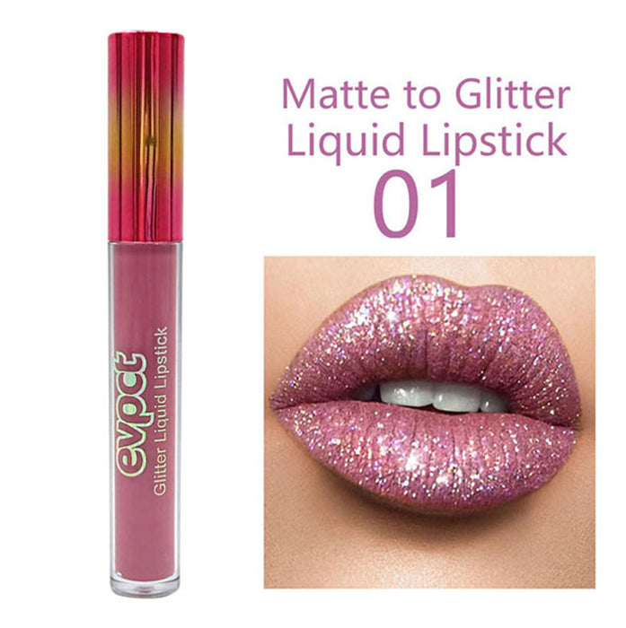 evpct 6Pcs Matte to Glitter Liquid Lipstick Long Lasting Lip Set Kit,6 Color Diamond Shiny Dark Red Pink Purple Glitter Sparkly Glossy Metallic Shimmer Sparkle Waterproof Lipstick Lip Gloss for Women