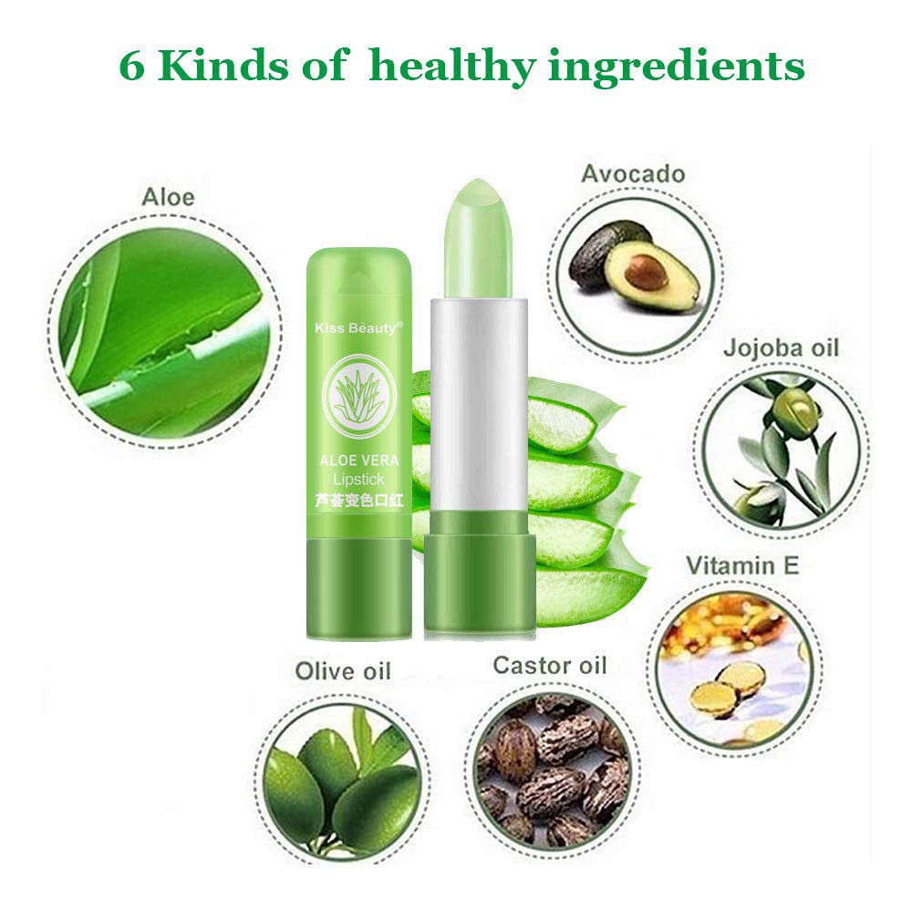 2 Pcs Aloe Vera Color Changing Lipstick,Long Lasting Lip Care Nutritious Plumper Lip Balm Moisturizer Magic Temperature Color Change Lip Gloss Matte Makeup(3 Pcs)
