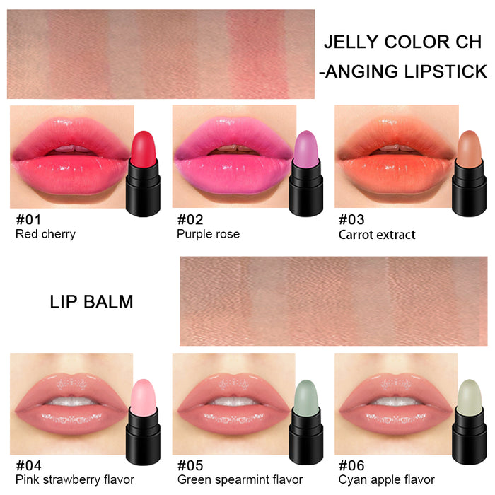 12 Colors Moisture Jelly Color-Changing Lipstick Set Velvety Long Lasting Nude Waterproof Lipsticks Mood Lip Balm Cute Color Series Kit(Cute Color)