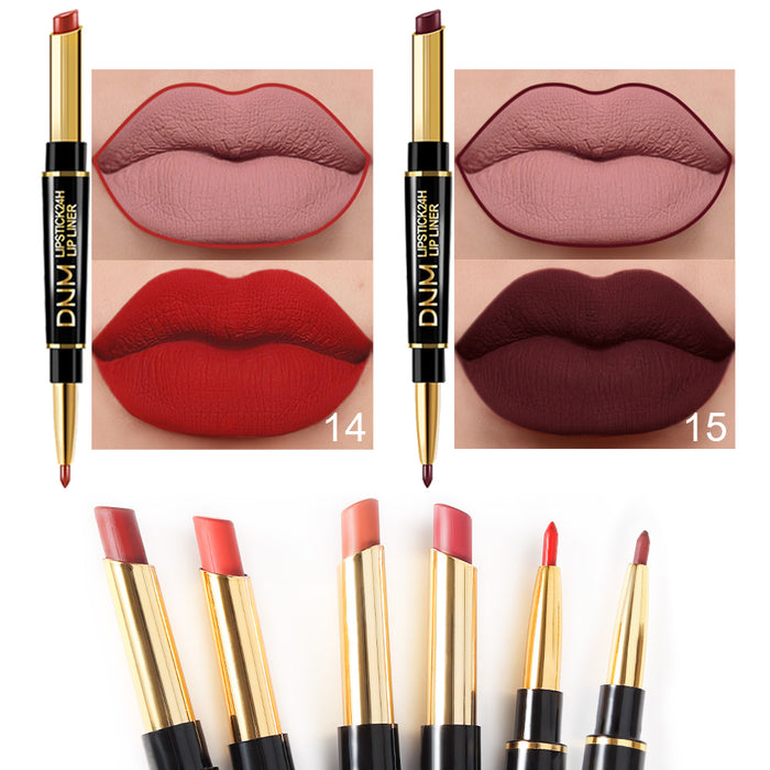 6Pcs Lip Liner and Lipstick Set,DNM Double Head Matte Mat Lipstick 24H & Lip Liner 2 in 1 Makeup Set for Black Women Waterproof Long Lasting 24 Hours Dark Red Lipstick Matte Gift Kit with Lipliner 02