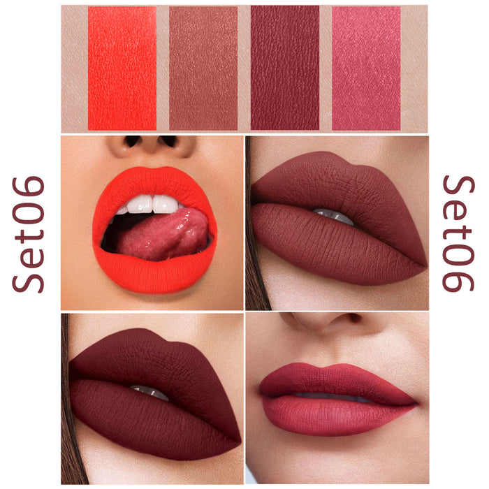 4 Pack Mini Matte Red Cigarette Lipstick Sets Lip Kit, DNM Litte Smoke Tube Moisturizing Velvet Lipstick Lip Stain Long Lasting Waterproof for Women Makeup Lipstick labiales matte larga (B-Set06)