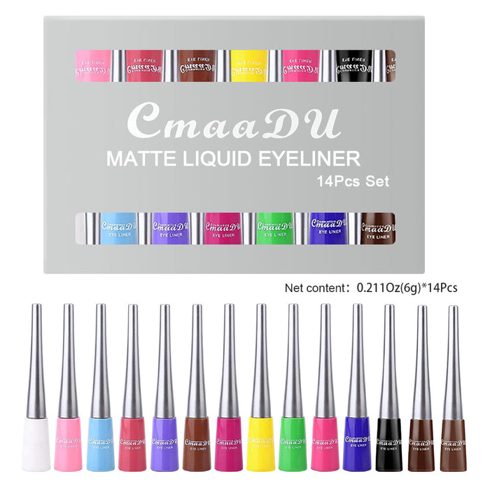 evpct 14 Colors Colored Matte Liquid Eyeliner Colorful Set,White Red Blue Black Green Purple Pink Orange Rainbow Waterproof Liquid Eyeliner Pen Pencil Set Eye Liners for Women Waterproof Smudgeproof