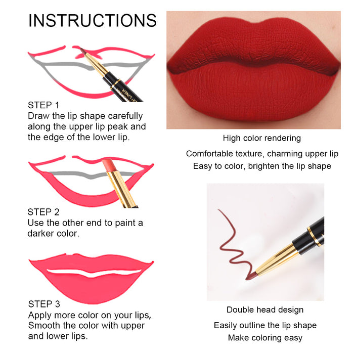 6Pcs Lip Liner and Lipstick Set,DNM Double Head Matte Mat Lipstick 24H & Lip Liner 2 in 1 Makeup Set for Black Women Waterproof Long Lasting 24 Hours Dark Red Lipstick Matte Gift Kit with Lipliner 02