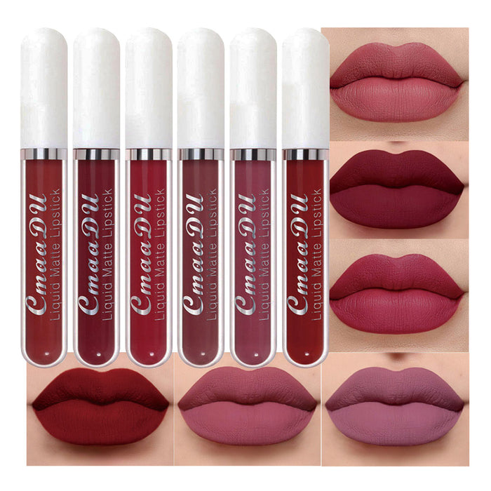 6Pcs Matte Liquid Lipstick Set Lip Stain Makeup,CmaaDu 24 Hour Long Lasting Waterproof Dark Red Matte Matt Lipsticks Lip Gloss Sets for Women Matt Liquid Lippies labiales matte larga duracion 24 Set02