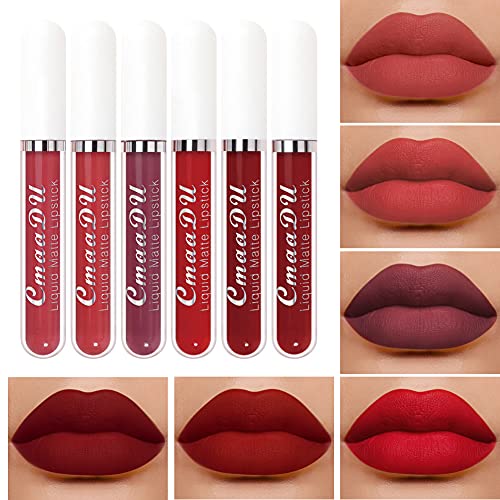 CmaaDu 6Pcs Matte Lipgloss Kit Liquid Lipstick Sets Velvet Long Lasting No Fading Non-stick Cup Lip Gloss Sexy Silky Waterproof Matte Lipstick Lip Makeup (Color-02)