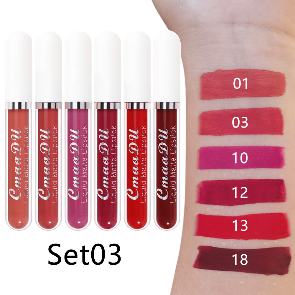 CmaaDu 6Pcs Matte Liquid Lipstick Lipgloss Lip Gloss Stain Makeup Set for Women, Deep Dark Red Original 24 Hour Matte Lipstick Long Lasting labiales matte mate larga duracion 24 horas originales A-03