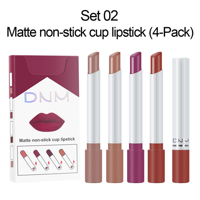 4Pack Mini Matte Red Cigarette Lipstick Sets Lip Kit,Litte Smoke Tube Matte Non-stick cup Velvet Lipstick Lip Stain Long Lasting 24 Hour Waterproof for Women Makeup labiales matte larga (B-Set02)