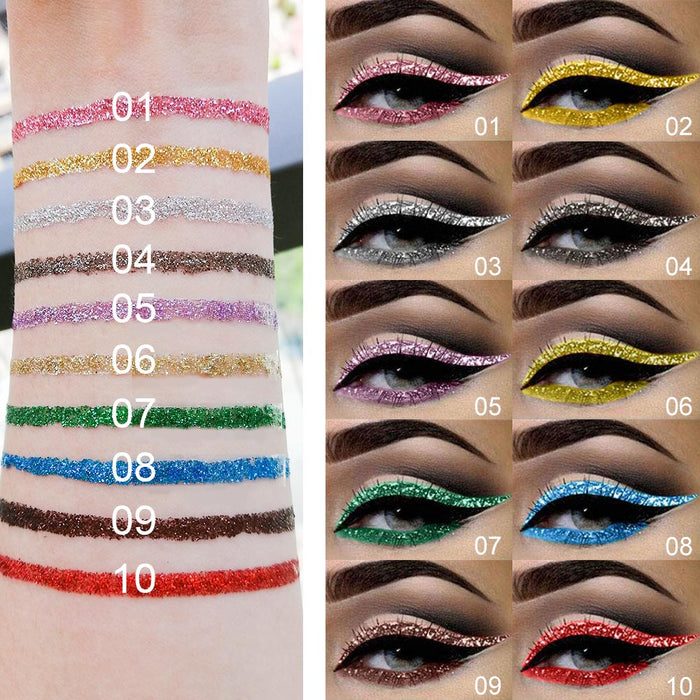 10 Colors Glitter Eyeliner Liquid Makeup Set delineadores de colores,DNM Eye Glitter Liquid Eyeliner Colorful Set Gold Silver Sparkling Shimmer Liquid Eyeliner Liner for Eyes Eyeshadow Waterproof 04