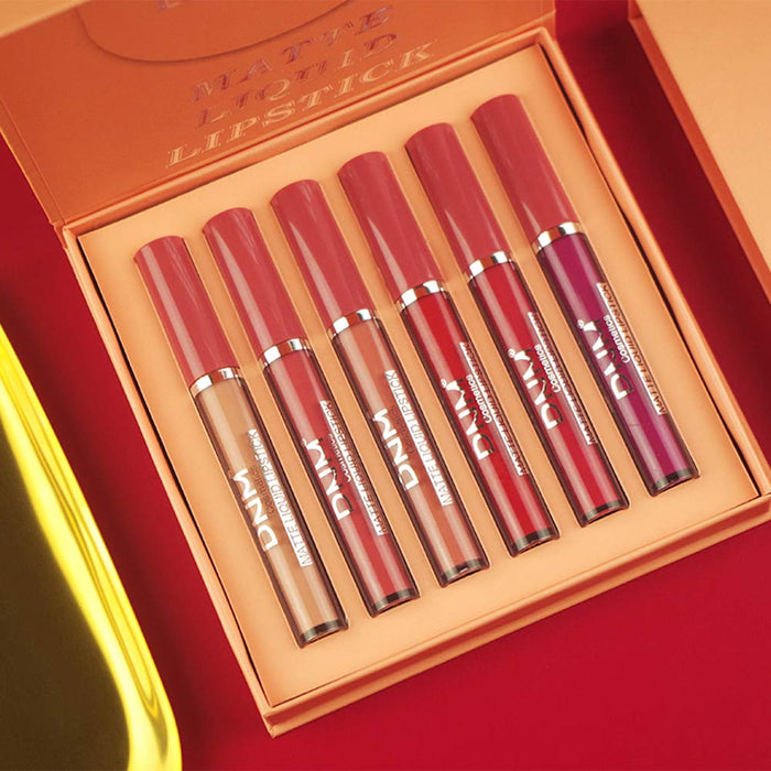 6Pcs Matte Liquid Lipstick Set Lip Stain Makeup Kit, 24 Hour Long Lasting Waterproof Dark Red Stay on Matte Matt Lipsticks Lip Sets for Women Matt Liquid Lippies labiales matte larga duracion 24 C-02
