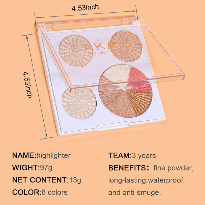 Shimmer Highlighter Highlight Makeup Contour Palette,CAKAILA 8 Colors Shimmer Blush and Makeup Highlighter Powder Bronzer Palette Highlighter+Makeup iluminadores Illuminator Make Up for Dark Skin