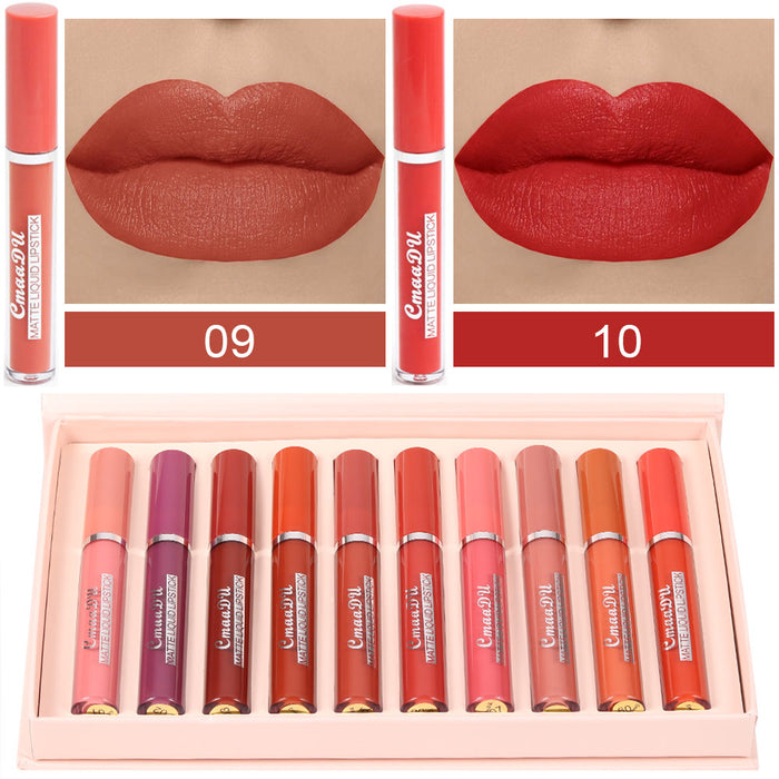 evpct 10Pcs Waterproof Liquid Matte Matt Lipsticks Set Matt Liquid,CmaaDU Dark Red 24 Hour Long Lasting Matte Lipstick Lip Stain Gloss Makeup Sets for Women Lippies labiales matte larga duracion 24 06