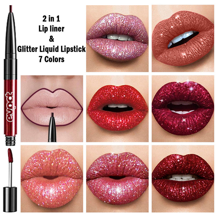 evpct 6Pcs Matte to Glitter Liquid Lipstick Long Lasting Lips Set Kit