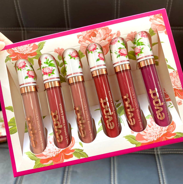 6Pcs Peony Flower Matte Liquid Lipstick Set Lip Stain Makeup,24 Hour Long Lasting Waterproof Dark Red Matte Matt Lipsticks Lip Gloss Sets for Women Matt Liquid labiales matte larga duracion 24 Set01