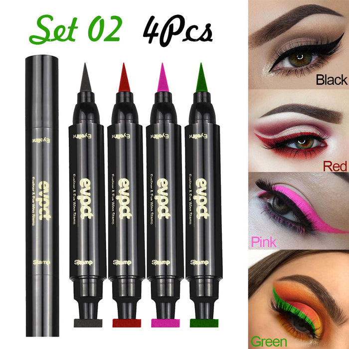 4 Color Winged Eyeliner Stamps Set,evpct Wing Waterproof Eyeliner Stamp Tool Wingliner,Black Red Pink Green Matte Liquid Eyeliner Colorful Set Colored Cat Eye Stamp Eyeliner Liners Pencil Pen Kit