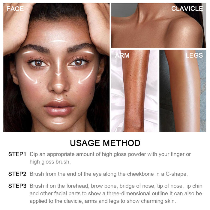 3 Pcs Highlight Loose Powder Waterproof Pearlescent White Beige Shining Gold Makeup Brilliant Lighten Skin Color Face Contour Powder