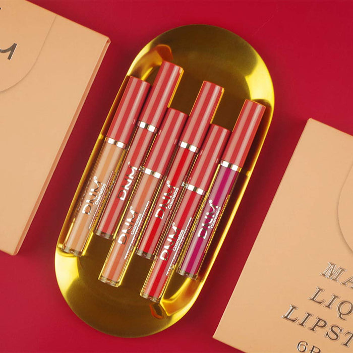 6Pcs Matte Liquid Lipstick Set Lip Stain Makeup Kit, 24 Hour Long Lasting Waterproof Dark Red Stay on Matte Matt Lipsticks Lip Sets for Women Matt Liquid Lippies labiales matte larga duracion 24 C-02