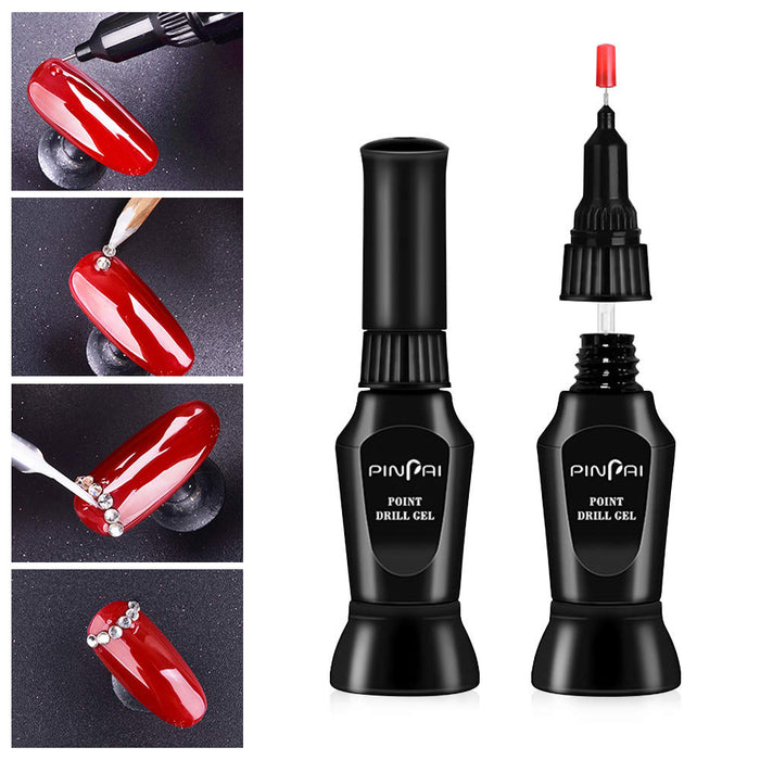 evpct 2Pcs 10ml Nail Rhinestone Glue Point Drill Gel,Needle Brush Dual Purpose,Adhesive Resin Crystal Polish Decor,Nail Glue Pen Resin Polishing Agent, Adhesive Decoration Gem Crystal Diamond Jewelry