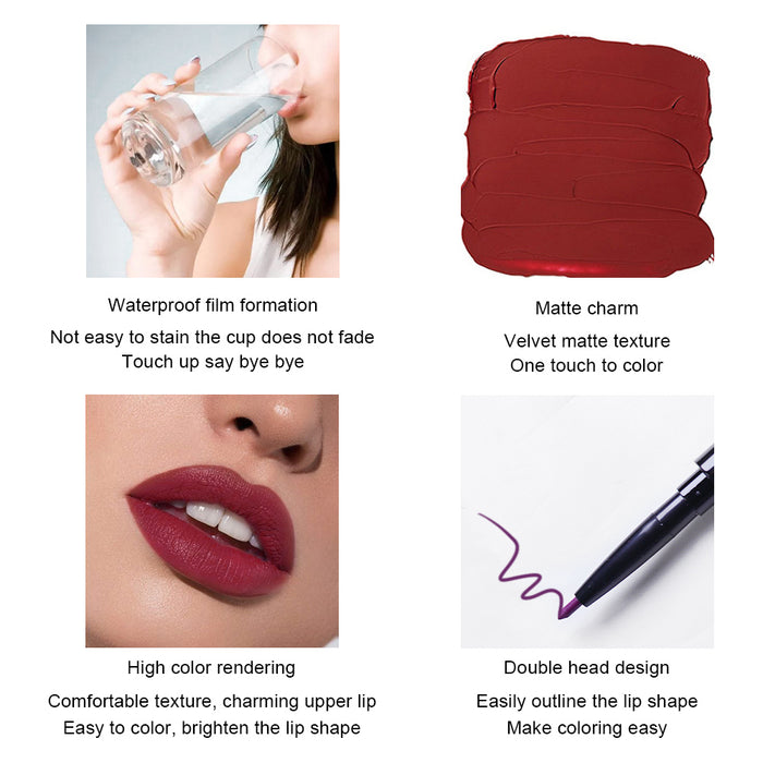 6Pcs Lip Liner and Lipstick Set,DNM Double Head Matte Mat Liquid Lipstick 24H & Lip Liner Color 2 in 1 Makeup Set for Black Women Waterproof Long Lasting All Day Red Lipstick Lipliner Matte Gift Kit