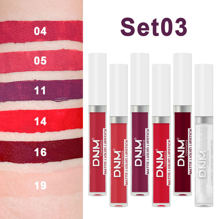 5Pcs Matte Liquid Lipstick+1Pcs Clear Lip Plumping Plumper Gloss Oil Makeup Set Kit, Long Lasting Waterproof Moisturizing Velvet High Pigmented Lipstick Lip Stain Glaze Makeup Gift Sets for Women 03