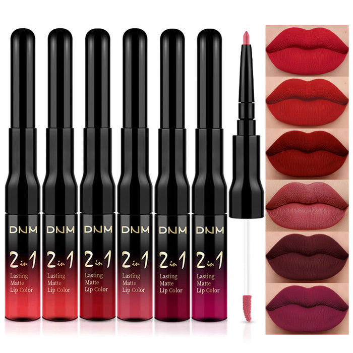 6Pcs Lip Liner and Lipstick Set,DNM Double Head Matte Mat Liquid Lipstick 24H & Lip Liner Color 2 in 1 Makeup Set for Black Women Waterproof Long Lasting All Day Red Lipstick Lipliner Matte Gift Kit