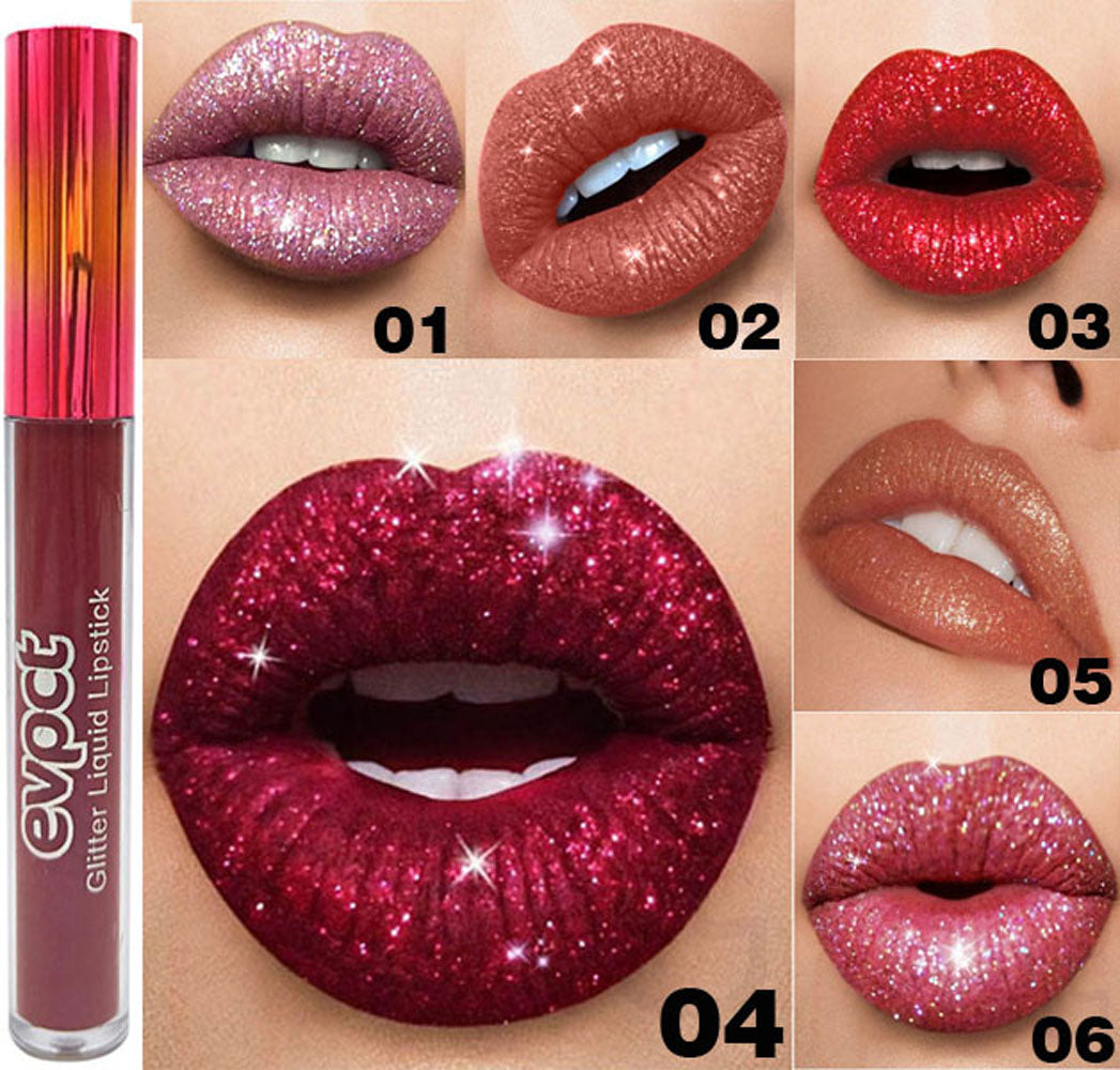 evpct 6Pcs Matte to Glitter Liquid Lipstick Long Lasting Lip Set Kit,6 Color Diamond Shiny Dark Red Pink Purple Glitter Sparkly Glossy Metallic Shimmer Sparkle Waterproof Lipstick Lip Gloss for Women