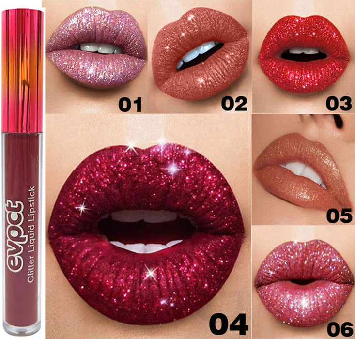 evpct 6 Colors Glitter Sparkly Lip Gloss Liquid Lipstick Set, Diamond