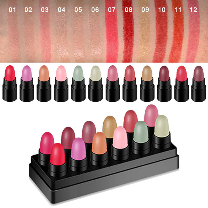 12 Colors Moisture Jelly Color-Changing Lipstick Set Velvety Long Lasting Nude Waterproof Lipsticks Mood Lip Balm Cute Color Series Kit(Cute Color)