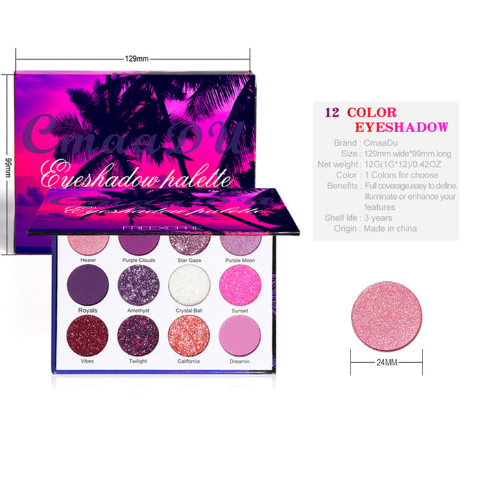 12 Colors Bright Glitter Eyeshadow Palette Natural High Pigmented Purple Pink Makeup Colorful Vibrant Make Up Pallets Kit (12 Colors Purple)