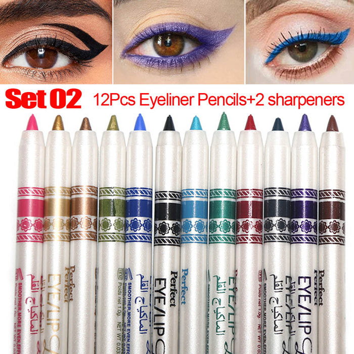 evpct 12 Colors Matte Eyeliner Pencils Pens Set with a Sharpener,Bright Light Blue Red Purple Green Black Colored Colorful Eyeliner Pencils Sets, Pearl Metallic Glitter Eyeliner Pencil Kit(Set02)