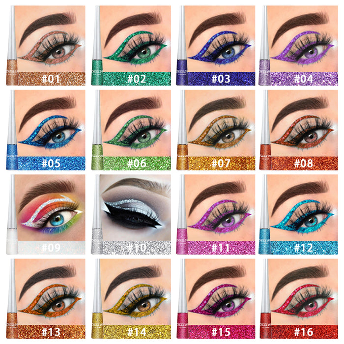 16 Colors Glitter Eyeliner Liquid Makeup Set delineadores de colores,evpct Eye Glitter Liquid Eyeliner Colorful Set Gold Silver Sparkling Shimmer Liquid Eyeliner Liner for Eyes Eyeshadow Waterproof