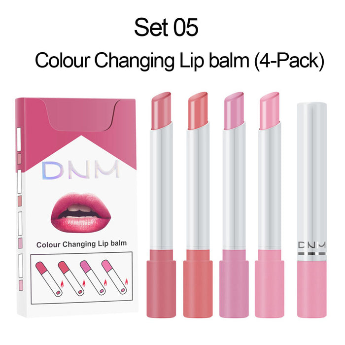 4 Pack Mini Cigarette Color Changing Change Lipstick Sets PH Lip Balm Kit,DNM Litte Smoke Tube Red Lipstick Moisturizing Lip Stain Long Lasting Waterproof for Women labiales matte larga (B-Set05)