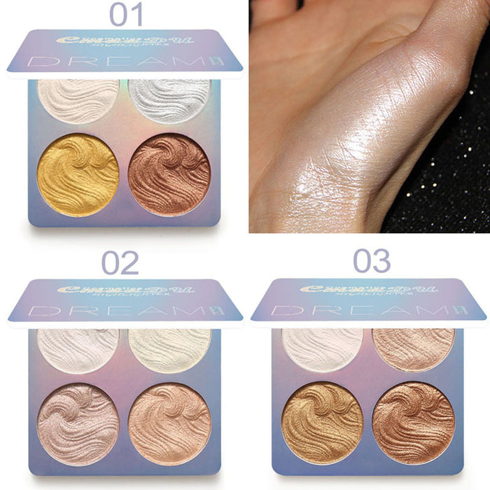 CmaaDu Shimmer Highlighter Powder Palette,Shimmer Bronzer Powder Highlight and Highlighter Palette Makeup,Illuminator Powder Highlighter Shimmer Palette Baked Waterproof Long Lasting Brilliant Lighten Skin 03