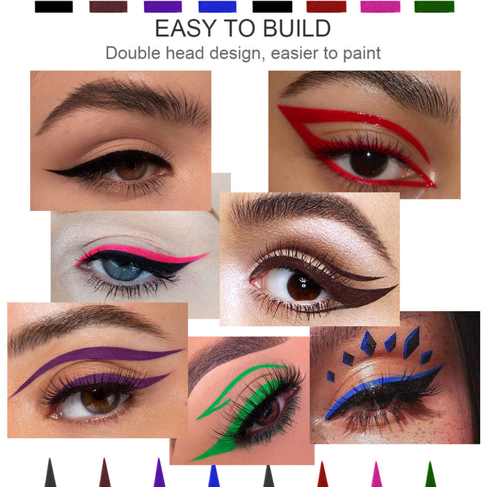 4 Color Winged Eyeliner Stamps Set,evpct Wing Waterproof Eyeliner Stamp Tool Wingliner,Blue Purple Black Brown Matte Liquid Eyeliner Colorful Set Colored Cat Eye Stamp Eyeliner Liners Pencil Pen Kit