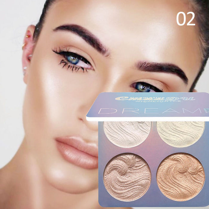 CmaaDu Shimmer Highlighter Powder Palette,Shimmer Bronzer Powder Highlight and Highlighter Palette Makeup,Illuminator Powder Highlighter Shimmer Palette Baked Waterproof Long Lasting Brilliant Lighten Skin 02