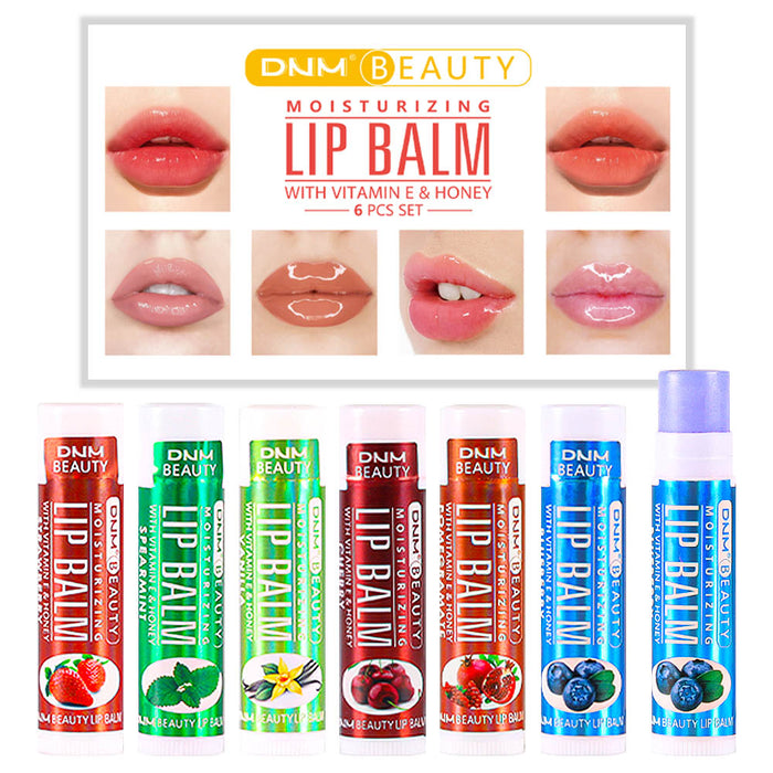 6 pcs Lip Balm Gift Set, Moisturizing Lip Care Lip Dryness Relieves Refreshing Vitamin E Lip Balm with Honey Fruit Lipstick 6pcs Set (Set01)