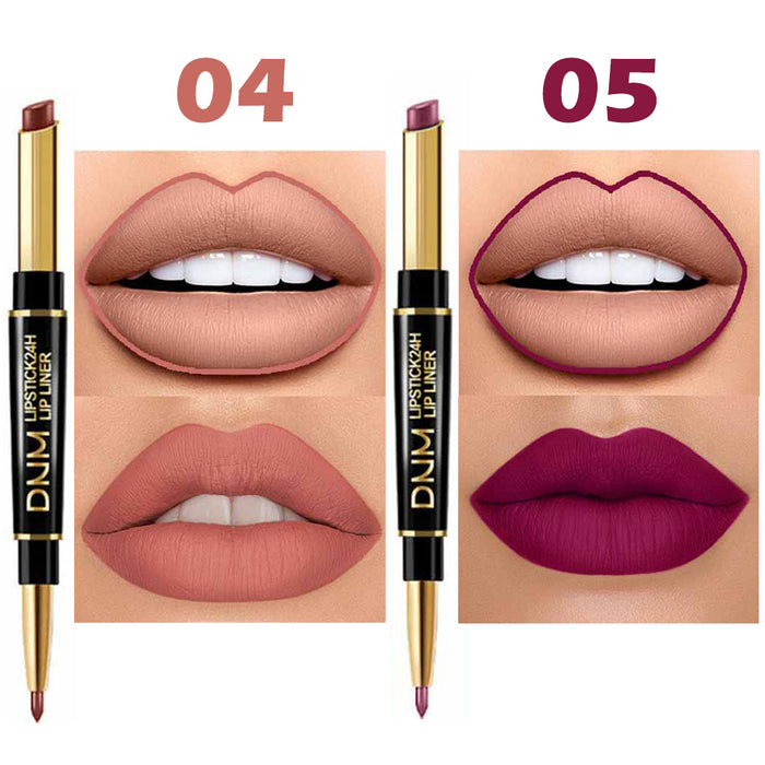 6Pcs Matte Lipstick & Lip Liner 2 in 1 Set, Waterproof Long Lasting Dark Red Mat Lipstick Gift Set with Matching Lipliner Pens