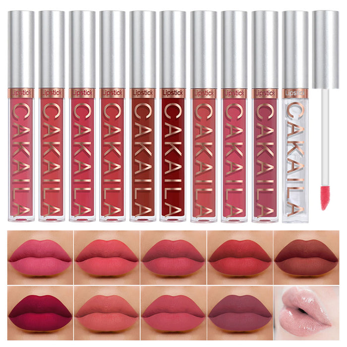 9Pcs Matte Liquid Lipstick+1Pcs Clear Lip Plumper Gloss Makeup Set Kit, Long Lasting Waterproof Moisturizing Velvet High Pigmented Lipstick Lip Stain Glaze Makeup Gift Sets for Girls Women colors 01