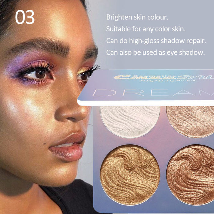 CmaaDu Shimmer Highlighter Powder Palette,Shimmer Bronzer Powder Highlight and Highlighter Palette Makeup,Illuminator Powder Highlighter Shimmer Palette Baked Waterproof Long Lasting Brilliant Lighten Skin 03