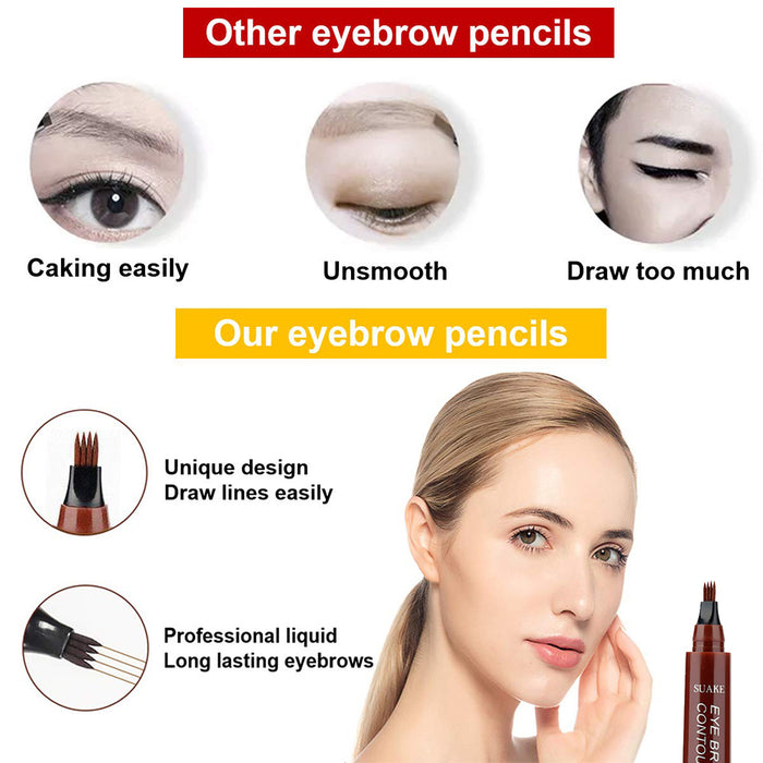 SUAKE 2PCS Eyebrow Tattoo Pen - Waterproof Liquid Microblading Eyebrow Tint Pencil - Micro-Fork Tip Applicator Easily Draw Natural Eye Brows Makeup
