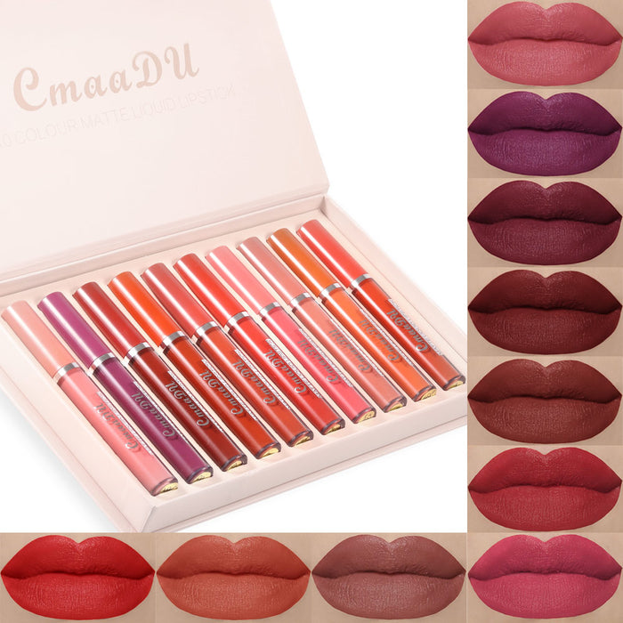 10Pcs/set Matte Liquid Lipstick Set,Waterproof Long Lasting Lipstic Kits Lip Makeup Set for Women Durable Non-stick Cup Lipgloss Matte Stay on Lipstick CmaaDu